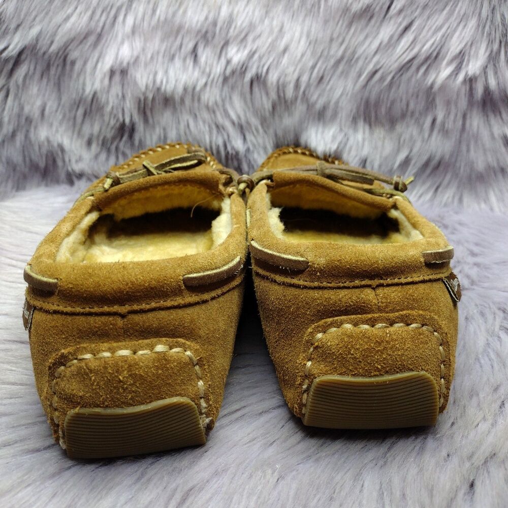 LL Bean Tan Suede Shearling Lined Moccasin Slippers Womens Size 8 293108 #1 - Picture 4 of 6